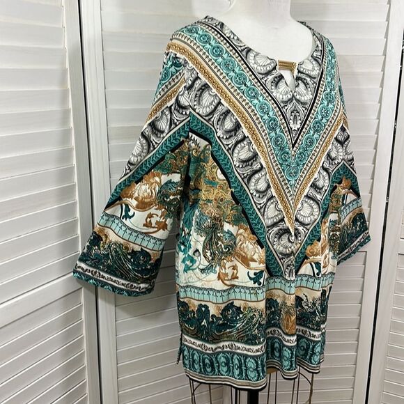 JM Collection Tunic Size 3X Paisley Bell Sleeve - Picture 6 of 13